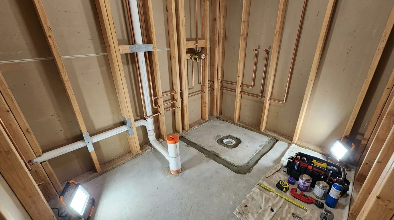 Bathroom rough-in plumbing during remodel by Johns Plumbing LLC in Pensacola