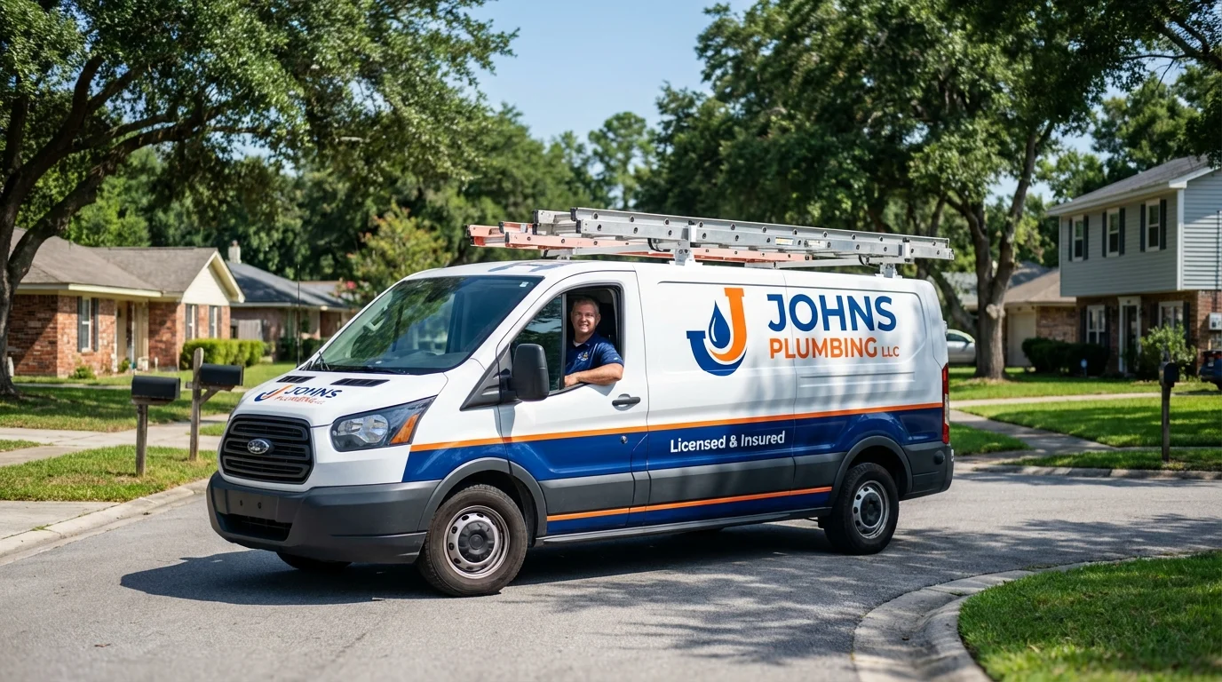 Johns Plumbing LLC service van in Pensacola, FL