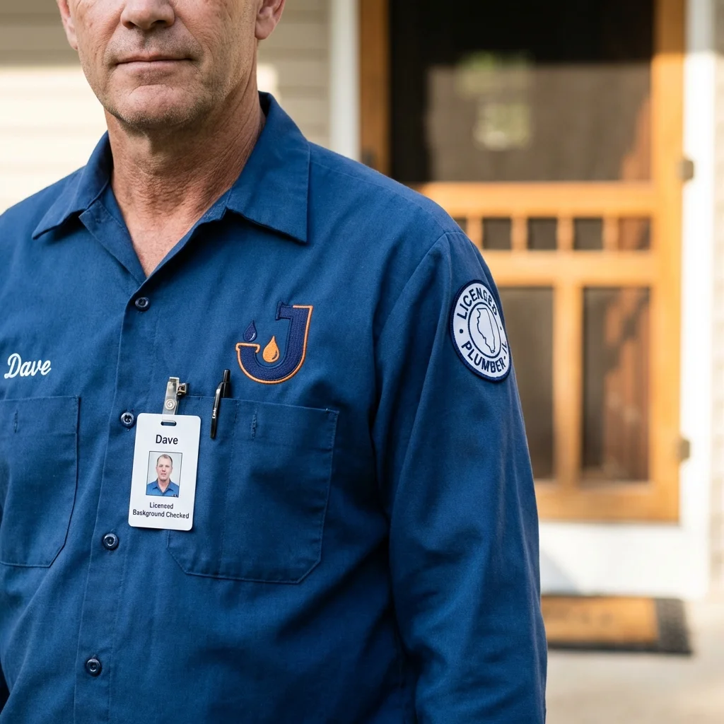Licensed plumber showing ID badge in Pensacola, FL