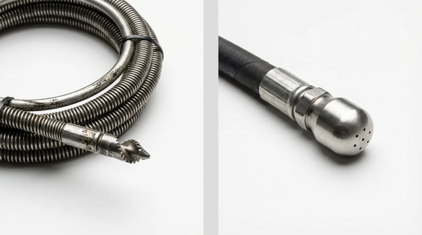 Drain snake cable and hydro jetting nozzle used for drain cleaning in Pensacola, FL
