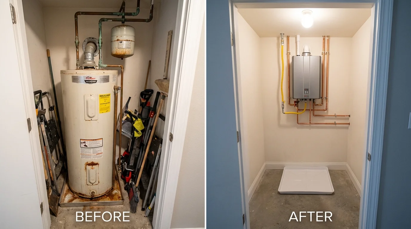Tank water heater versus wall-mounted tankless unit comparison for Pensacola, FL homeowners