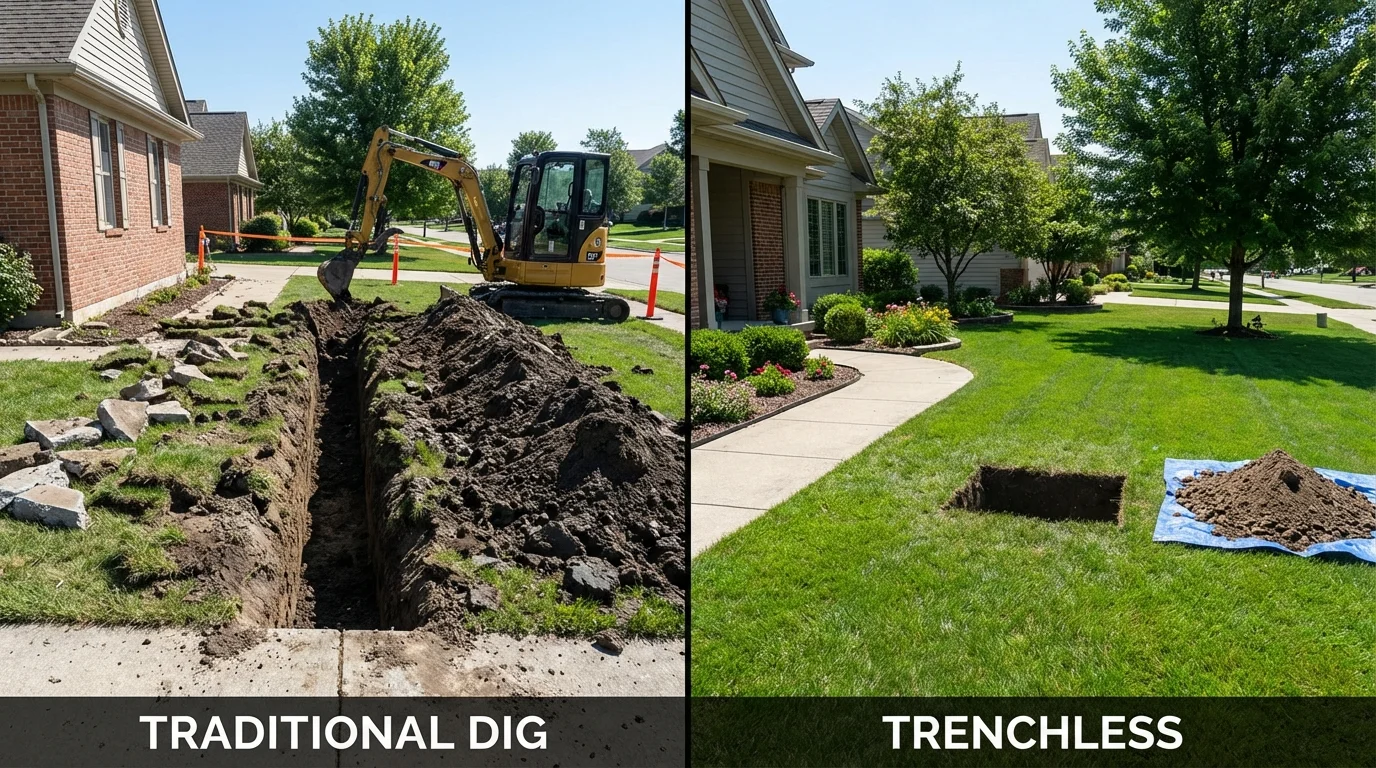 Trenchless sewer repair with minimal yard damage versus traditional excavation in Pensacola, FL